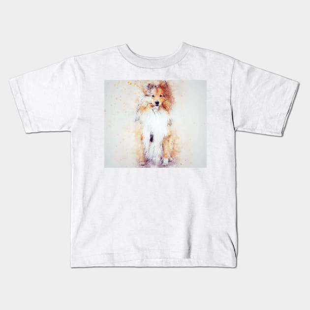 Watercolor Sheltie Kids T-Shirt by crazycanonmom